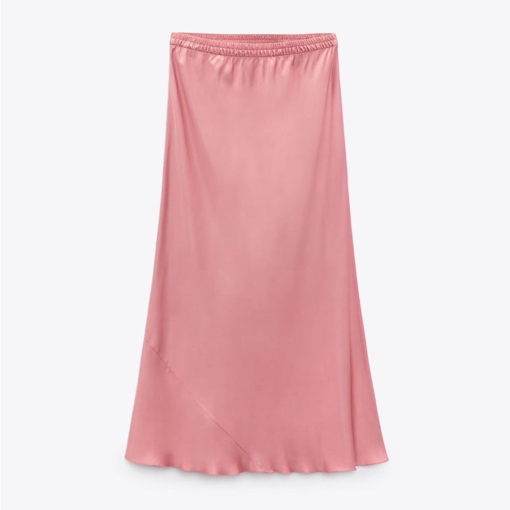ZARA Satin Effect Slip Maxi Skirt, Small, 100% Viscose, Pink